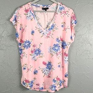 BOBEAU Pink Floral Burnout Knit Tee